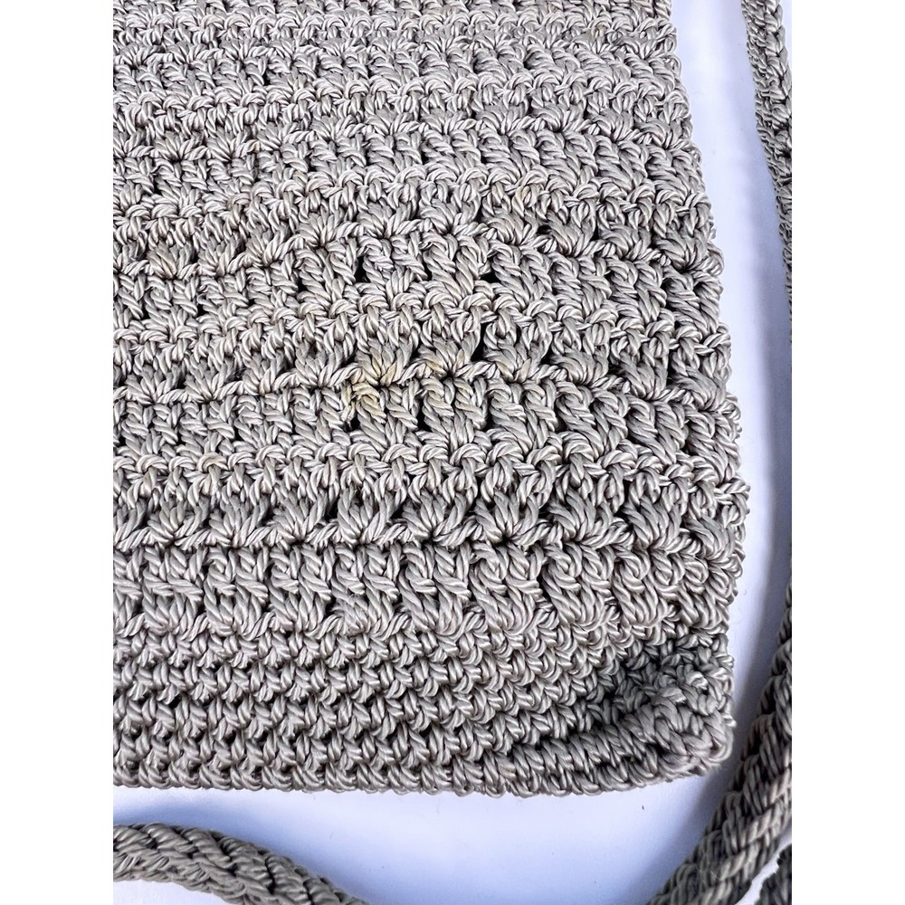 Northern Reflections Crochet Woven Crossbody Bag Purse Rayon Beige Boho Vintage - Picture 9 of 9